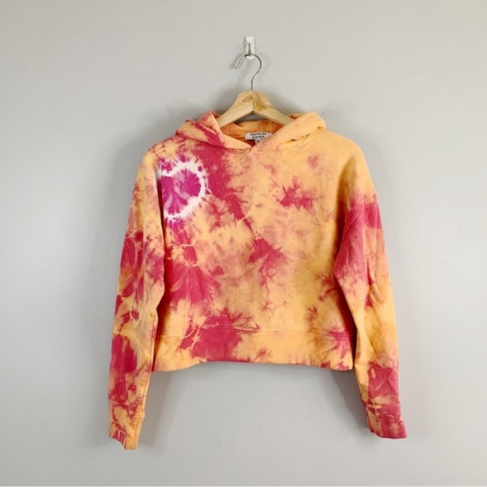 Frankies Bikinis Womens Tie Dye Orange Pink Cotton Hoodie Sweater  Crop Medium M